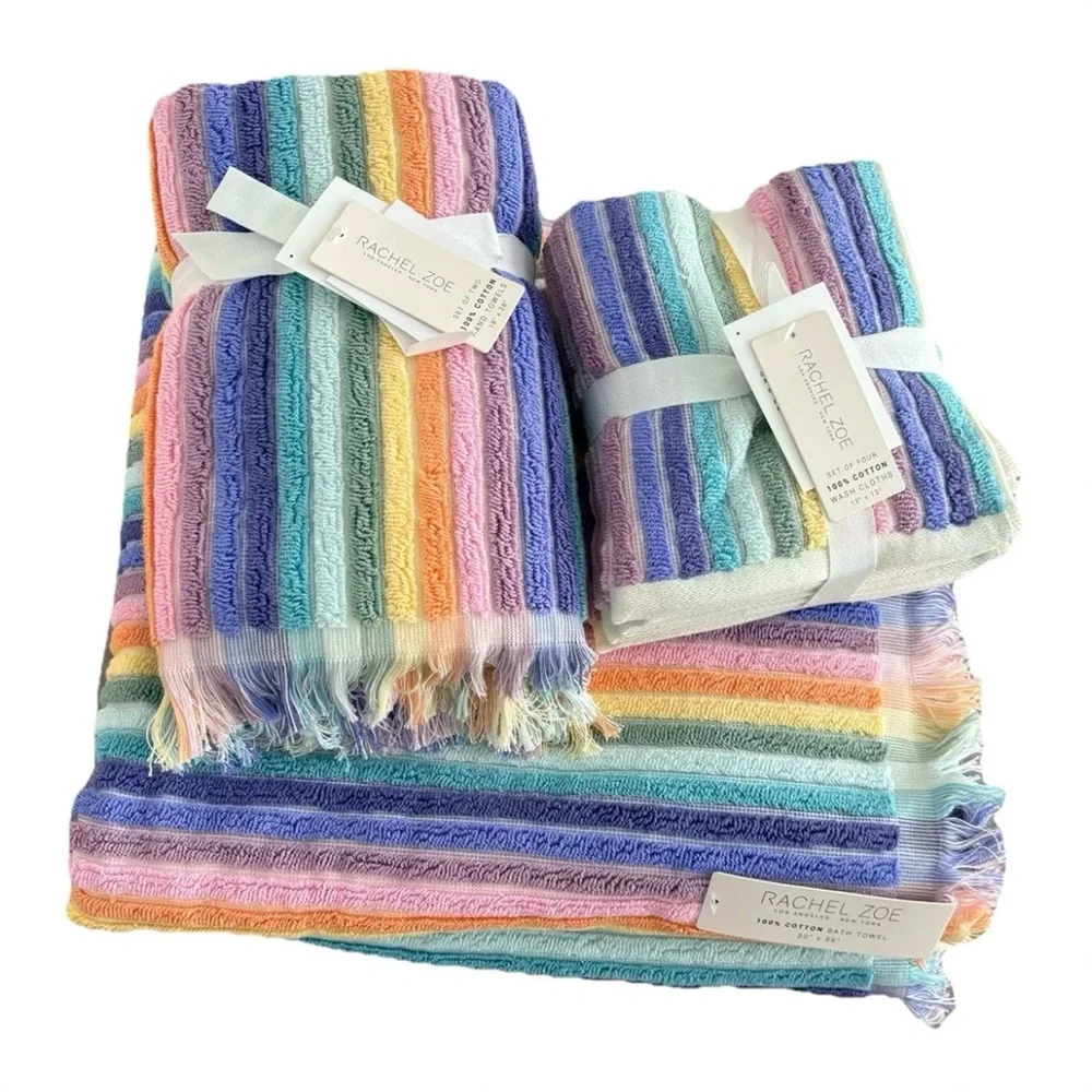 Rachel Zoe 8-Piece Rainbow Stripe Towel Set 100% Cotton | Soft & Plush | Luxury